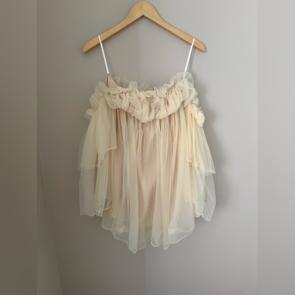 SHEIN Women's XS Beige Off-Shoulder Tulle Party Dress Flared Sleeves - Picture 6 of 8